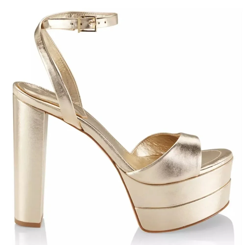 Schutz Kaila Metallic Gold Leather Platform Heels Sandals Ankle Strap Size 10B